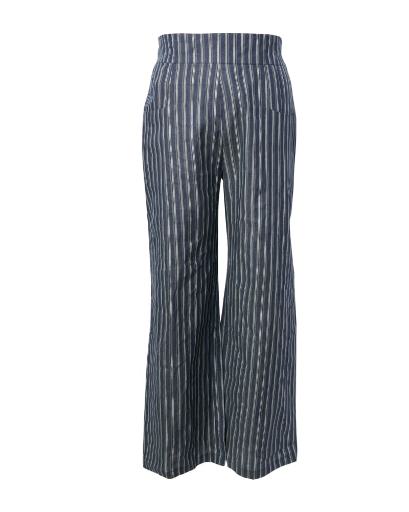 Front of a size XL Unique Vintage Denim & White Stripe High Waist Sailor Ginger Pants in Blue, Striped by Unique Vintage. | dia_product_style_image_id:299065